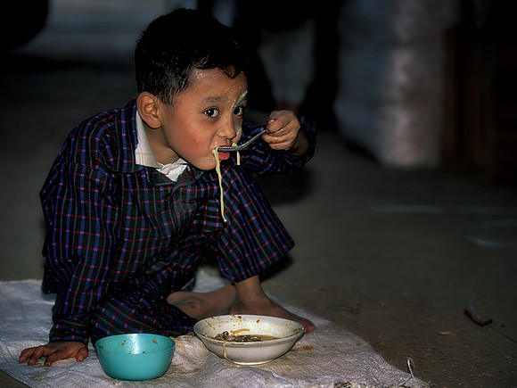 Enjoying noodles