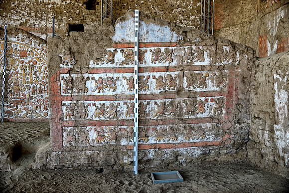 Painted bas-reliefs.