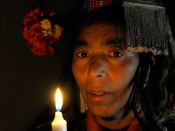 Drokpa lady by candlelight