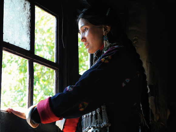 At the window