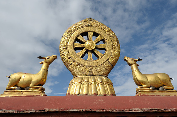 Dharma wheel and deer